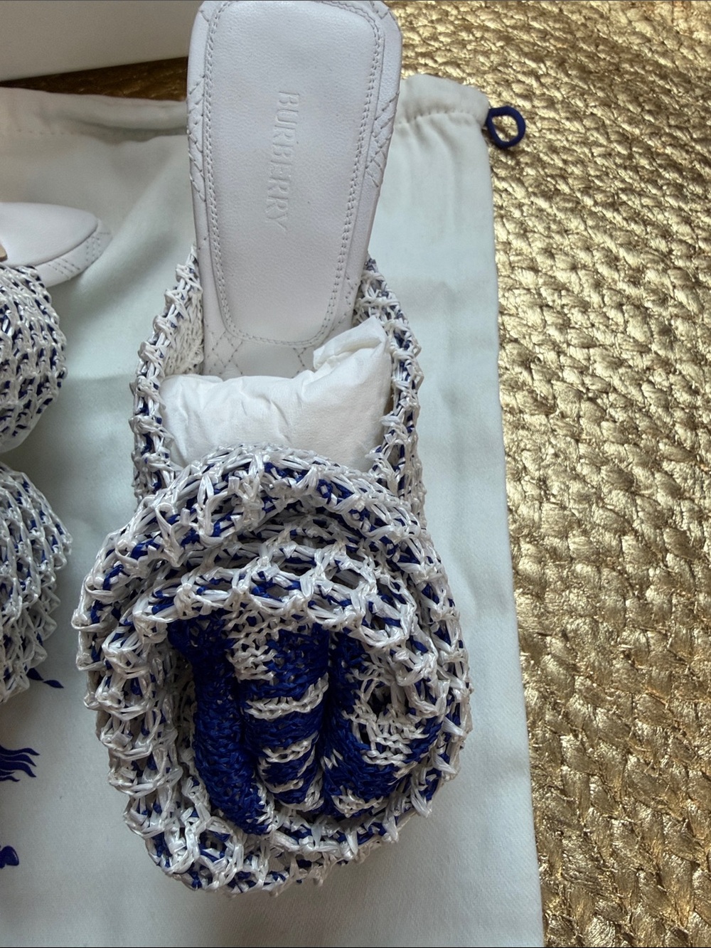 Burberry Cream & Blue Crochet Slide Mules - Picture 5 of 7
